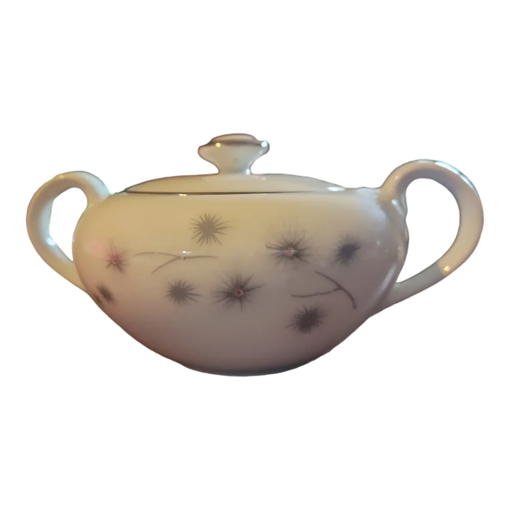 Vtg Platinum Star Burst Creative Lidded Sugar Bowl Dish #1014